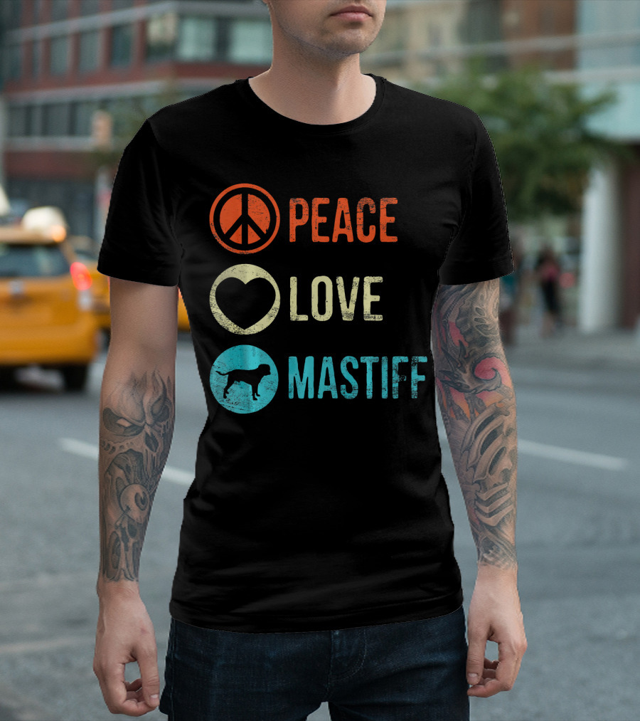 Peace Love Mastiff Dog Lover Pet Iconic Symbols T-Shirt