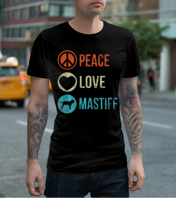 Peace Love Mastiff Dog Lover Pet Iconic Symbols T-Shirt