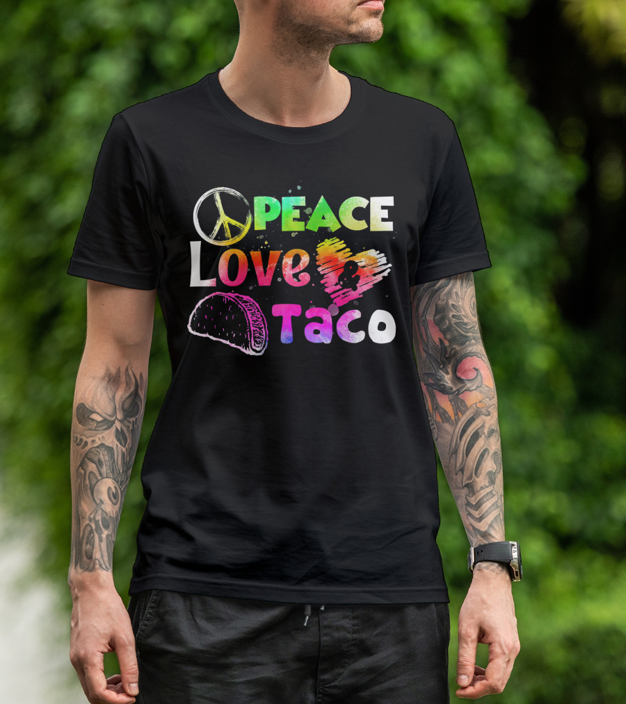PEACE LOVE TACO Funny Cinco De Mayo Colorful T-Shirt
