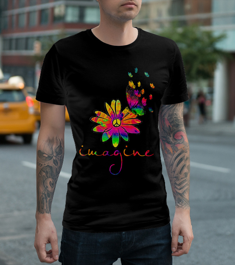 Imagine Butterfly Peace Flower T-Shirt
