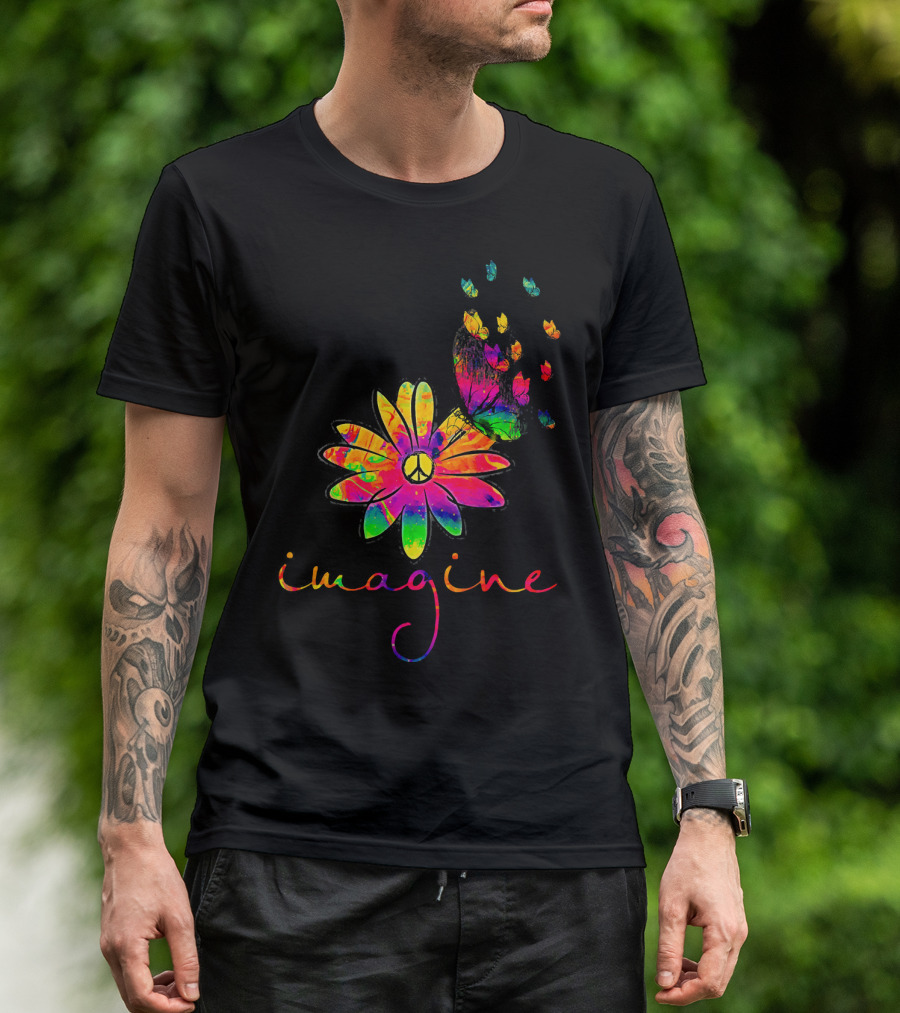 Imagine Butterfly Peace Flower T-Shirt