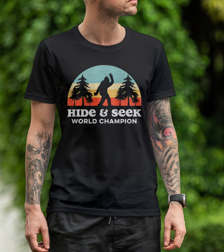 Hide And Seek World Champion Bigfoot Retro Forest T-Shirt