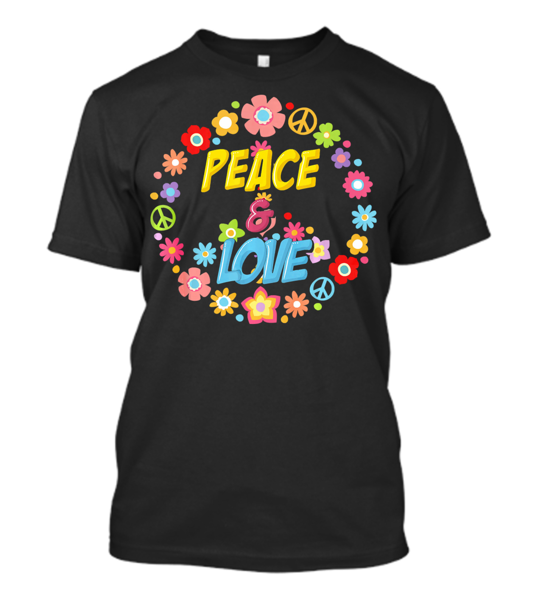 PEACE And LOVE Flower Circle Peace Sign 60s 70s Tie Dye T-Shirt
