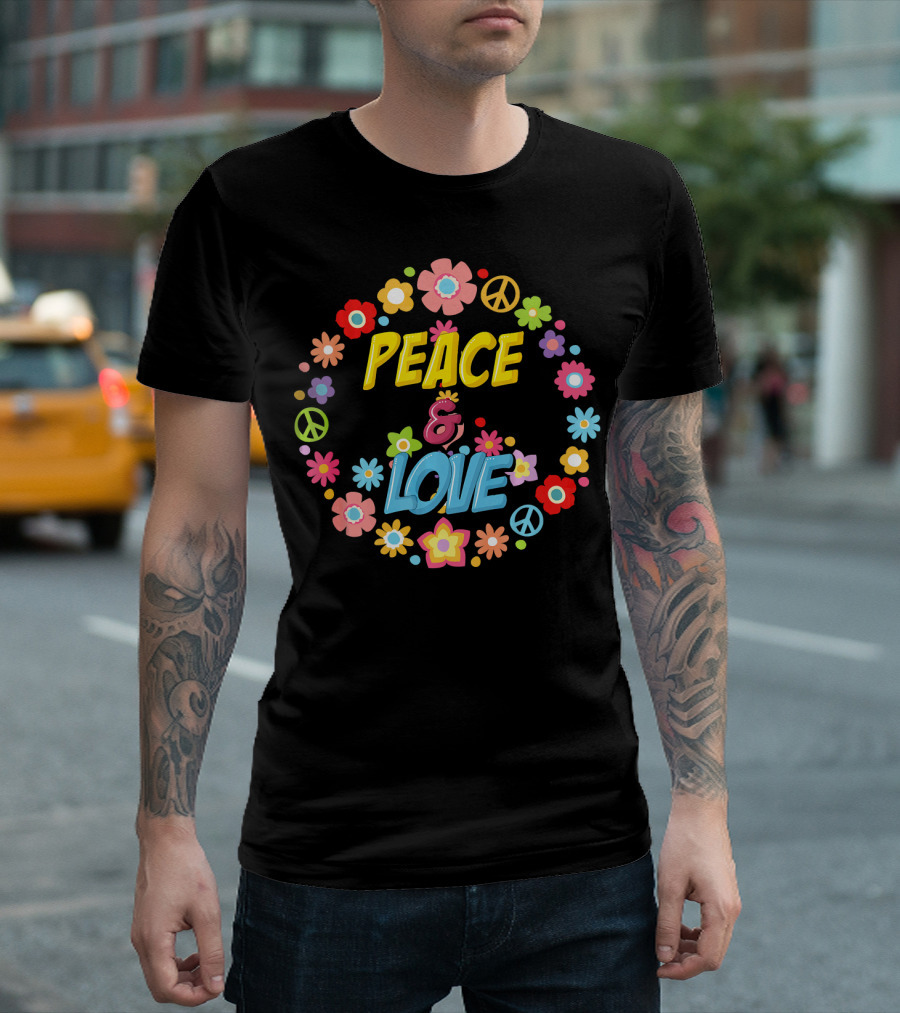 PEACE and LOVE Flower Circle Peace Sign 60s 70s Tie Dye T-Shirt