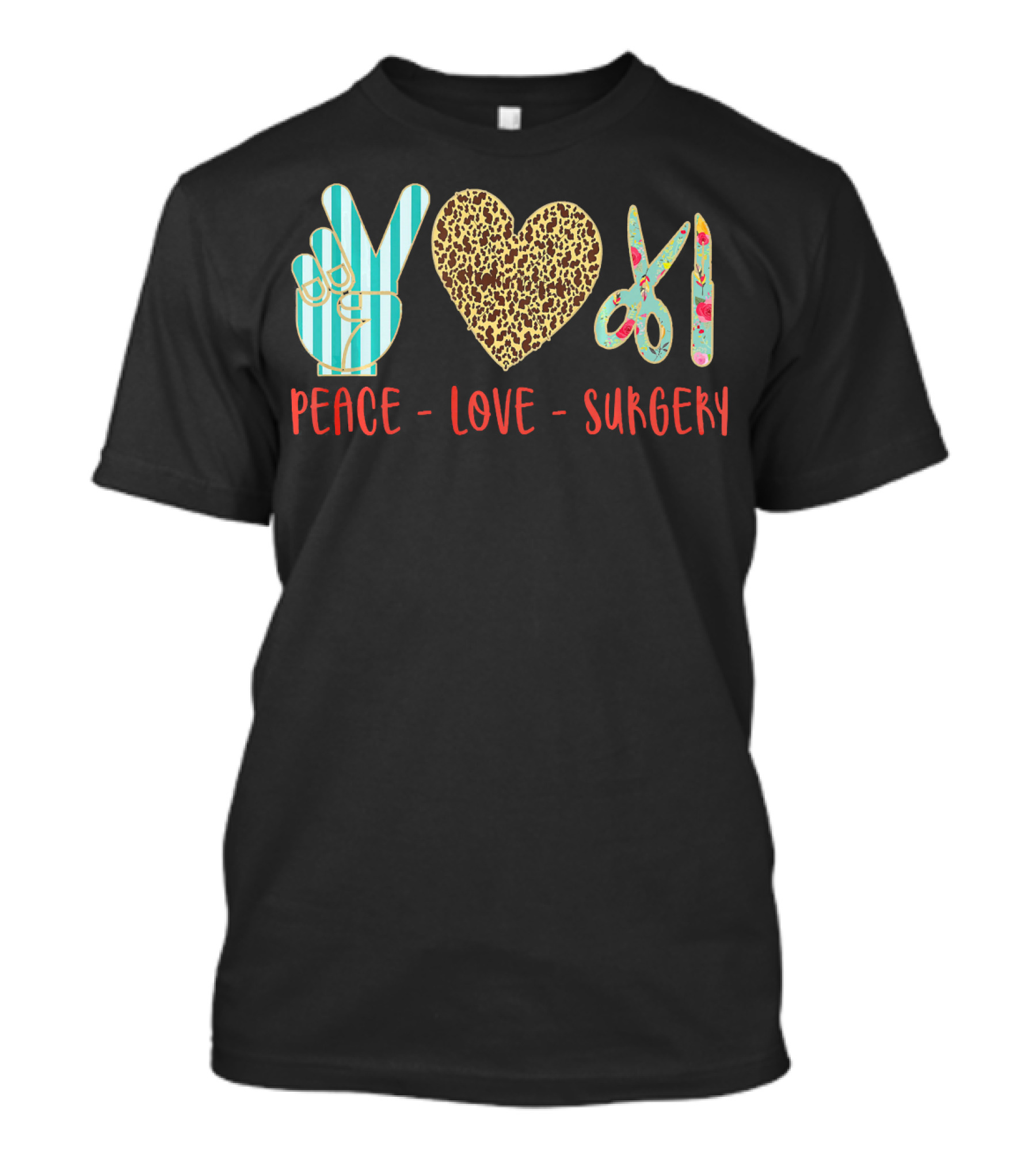 Peace Love Surgery Hand Gesture Heart Scissors T-Shirt