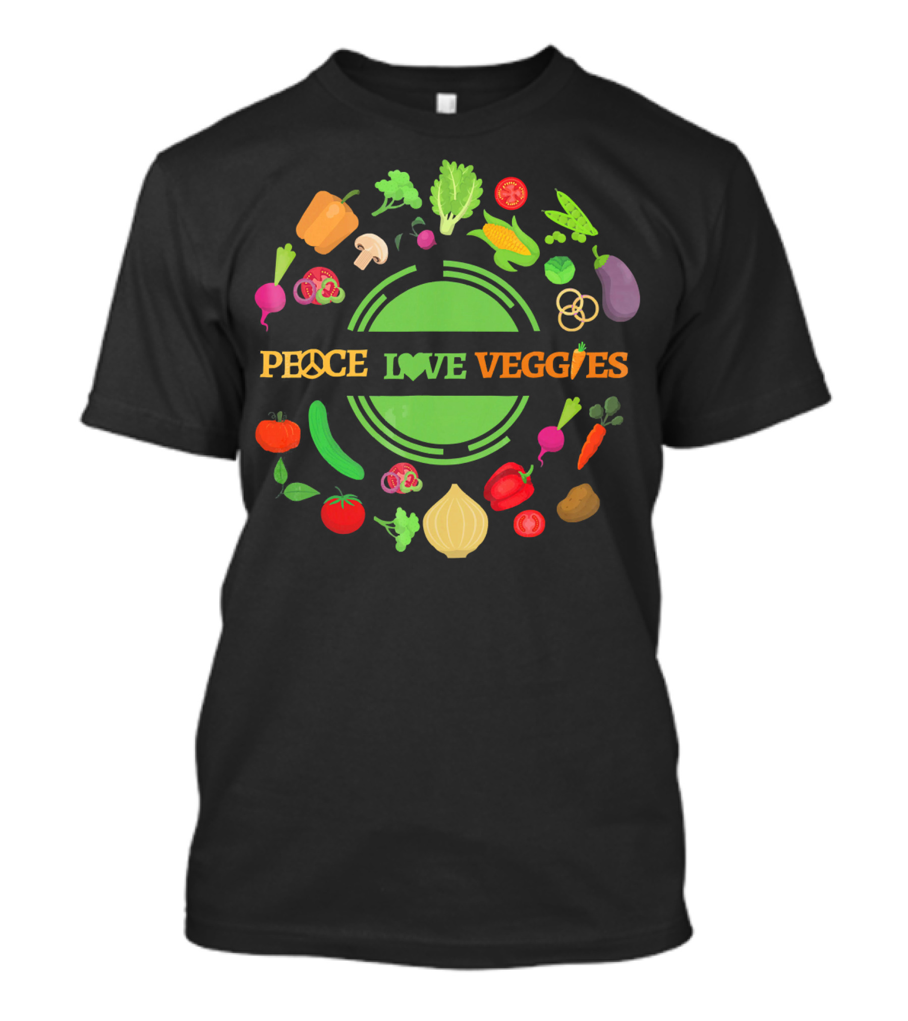 PEACE LOVE VEGGIES Circle Of Fresh Vegetables T-Shirt