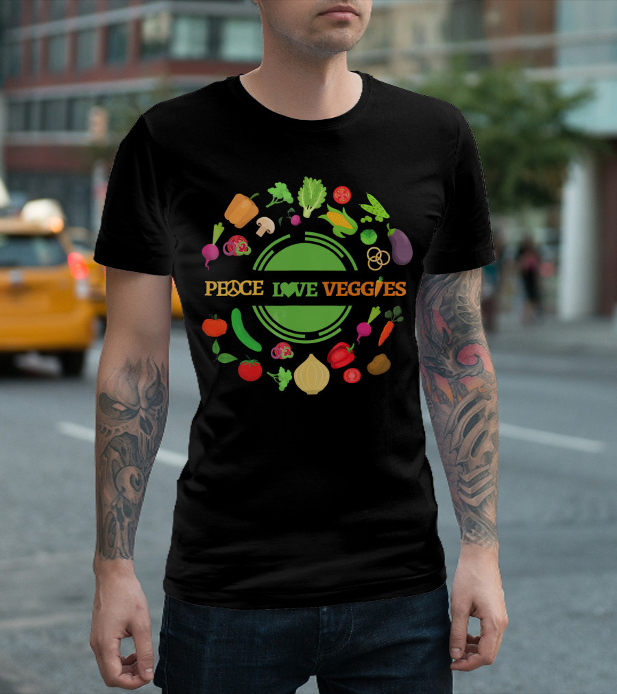 PEACE LOVE VEGGIES Circle of Fresh Vegetables T-Shirt
