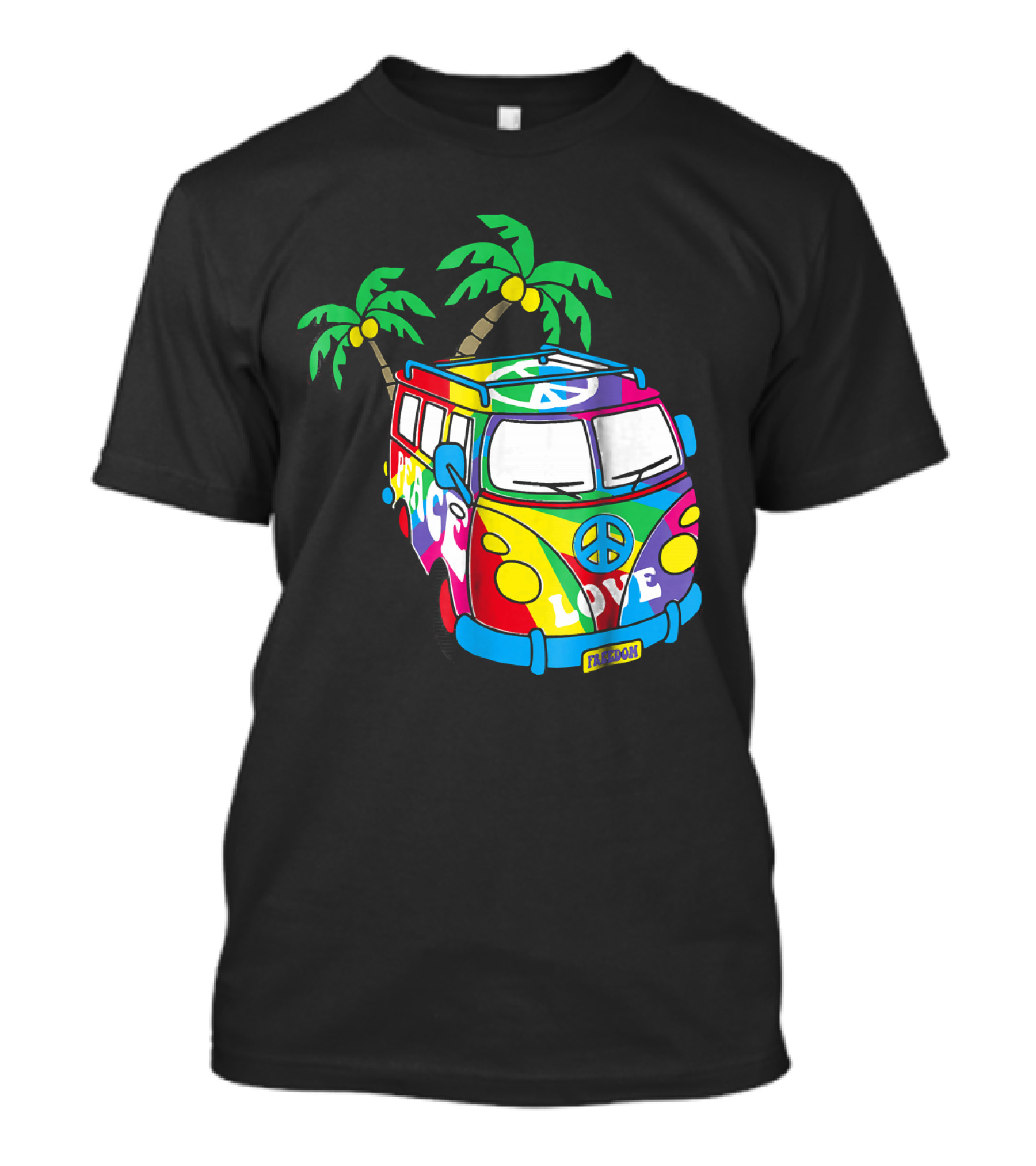 Peace Love Symbol Groovy Retro 60s Hippie Van Palm Trees Psychedelic T-Shirt