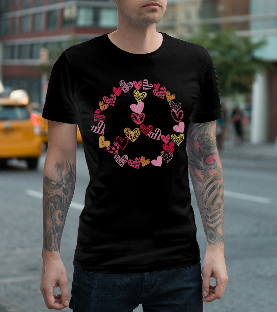 Heart Peace Sign Valentine Pattern Love Hearts T-Shirt