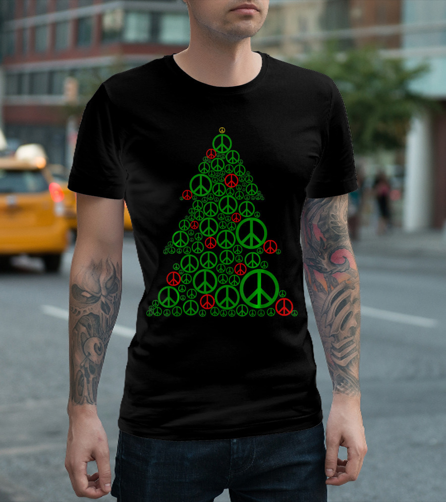 PEACE SIGN Christmas Tree Hippi Holiday T-Shirt