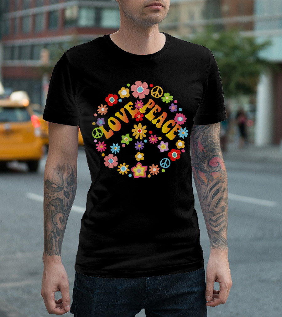 LOVE PEACE 60s 70s Tie Dye Peace Sign Floral T-Shirt