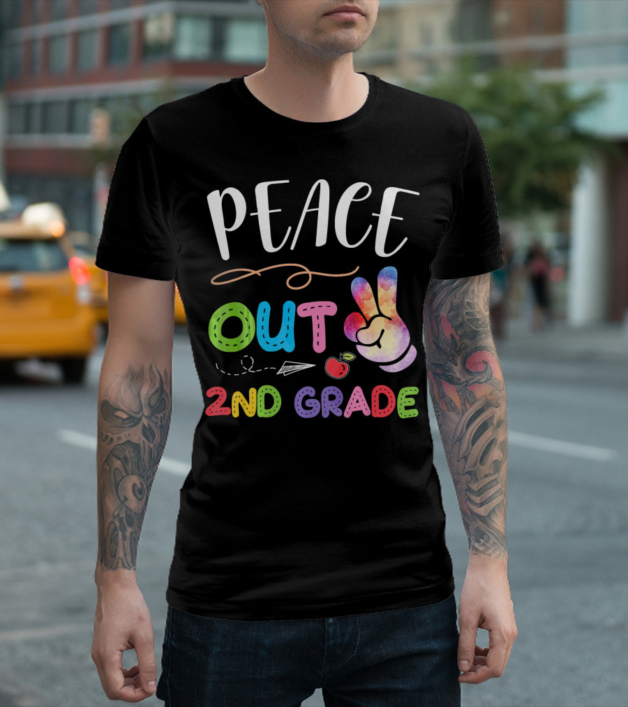Peace Out 2nd Grade Rainbow Peace Sign Retro School Graduation T-Shirt