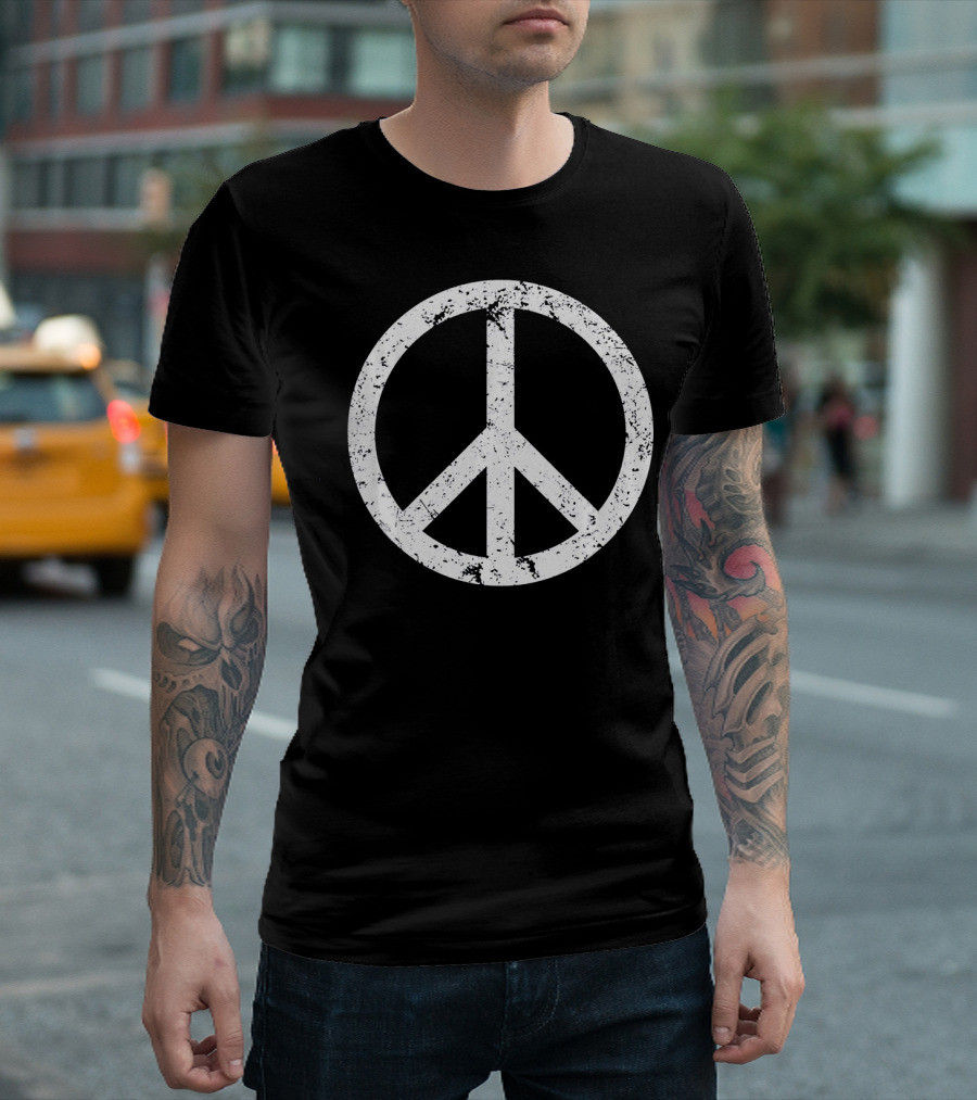 Vintage White Distressed Peace T-Shirt