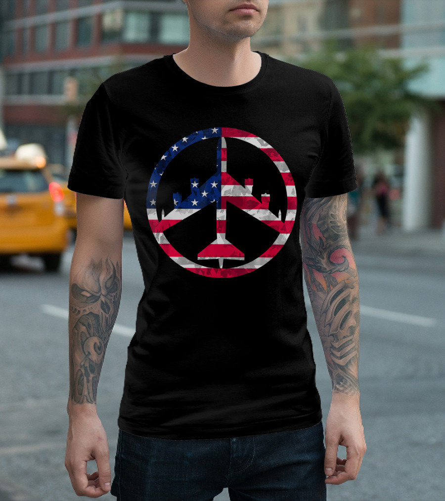 B-52 Bomber Peace Through Superior Firepower American Flag T-Shirt