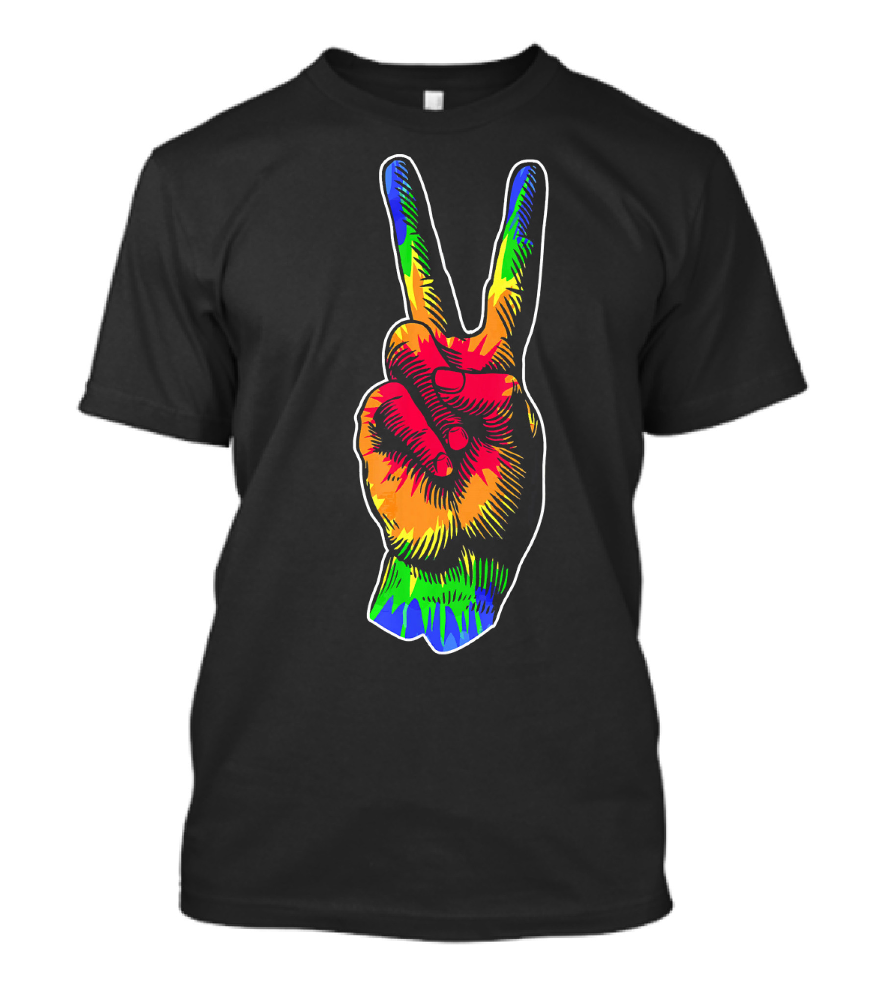Tye Dye Peace Sign Rainbow Hand Gesture T-Shirt