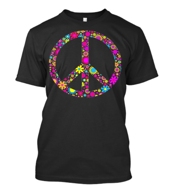 Vintage Floral Peace Sign Colorful Hippie Flowers T-Shirt