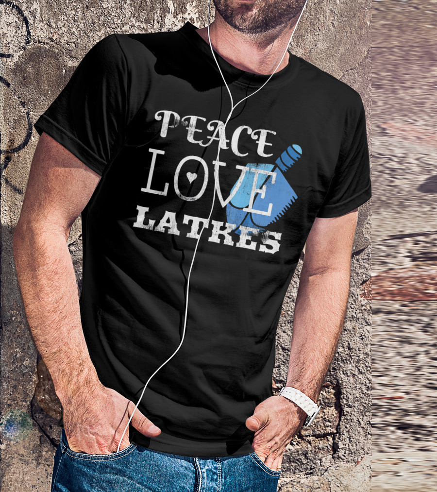 Peace Love Latkes Blue Dreidel T-Shirt
