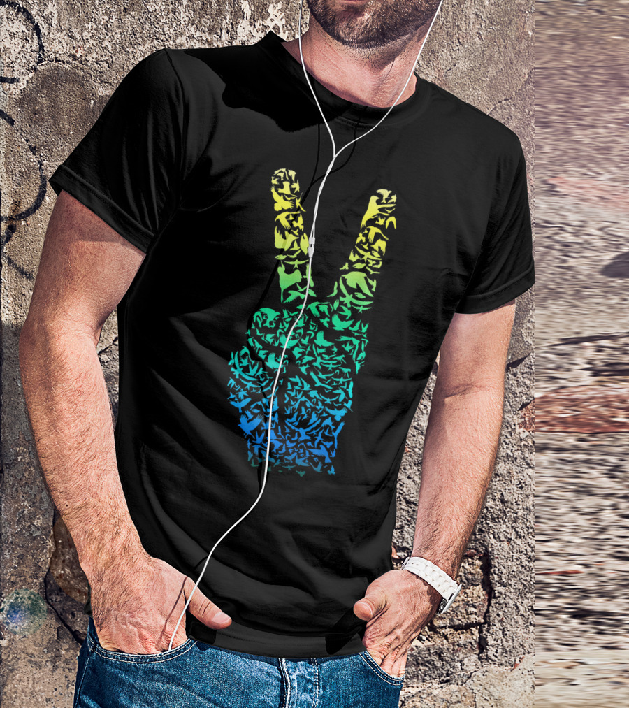 Colorful Birds Peace Hand Sign ASL Finger La T-Shirt