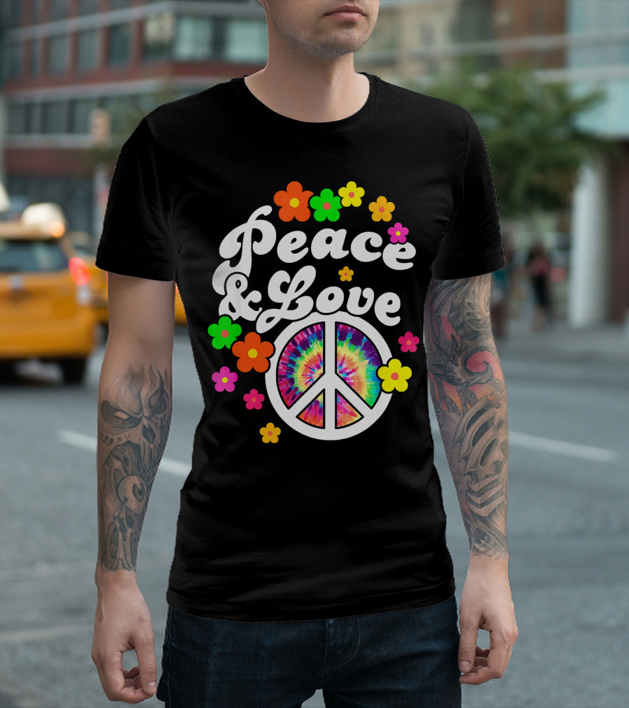 Peace Love Tie Dye Peace Sign With Colorful Flowers T-Shirt