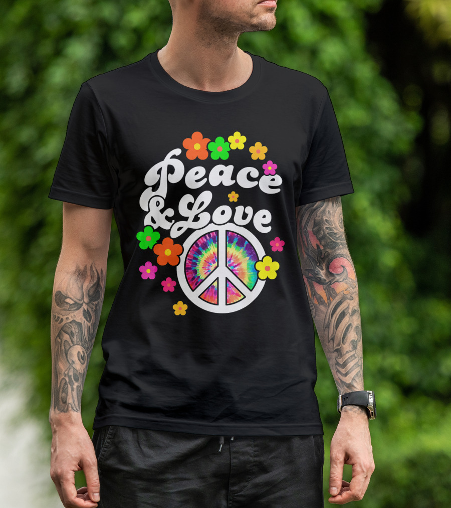 Peace Love Tie Dye Peace Sign With Colorful Flowers T-Shirt