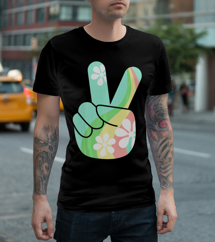 Retro Vintage Peace Sign Hippie 70s Flower Power Vibes T-Shirt