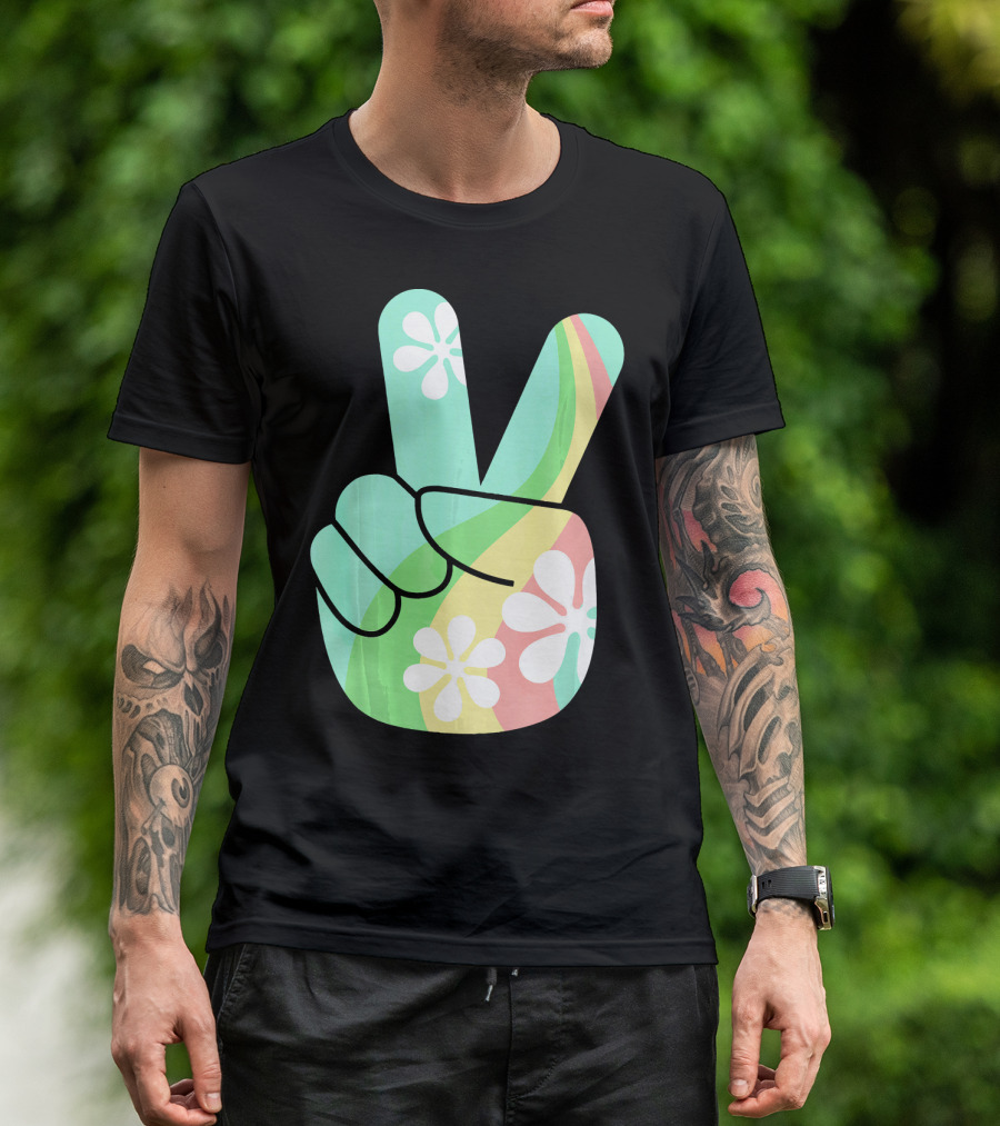 Retro Vintage Peace Sign Hippie 70s Flower Power Vibes T-Shirt