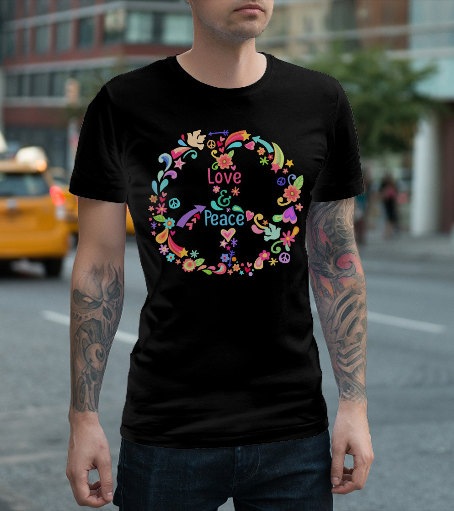 Love And Peace Hippie 60s 70s Floral T-Shirt