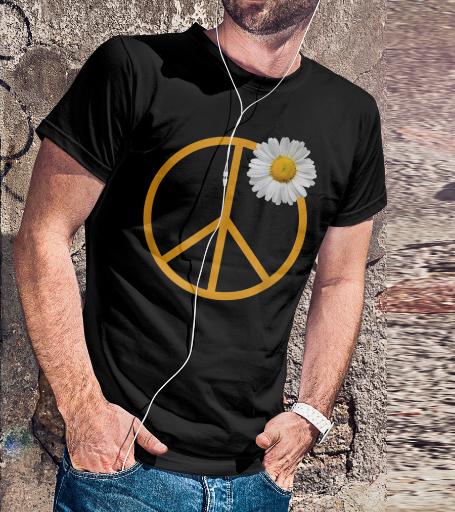 Peace Sign Yellow Outline White Daisy Flower Boho Hip T-Shirt