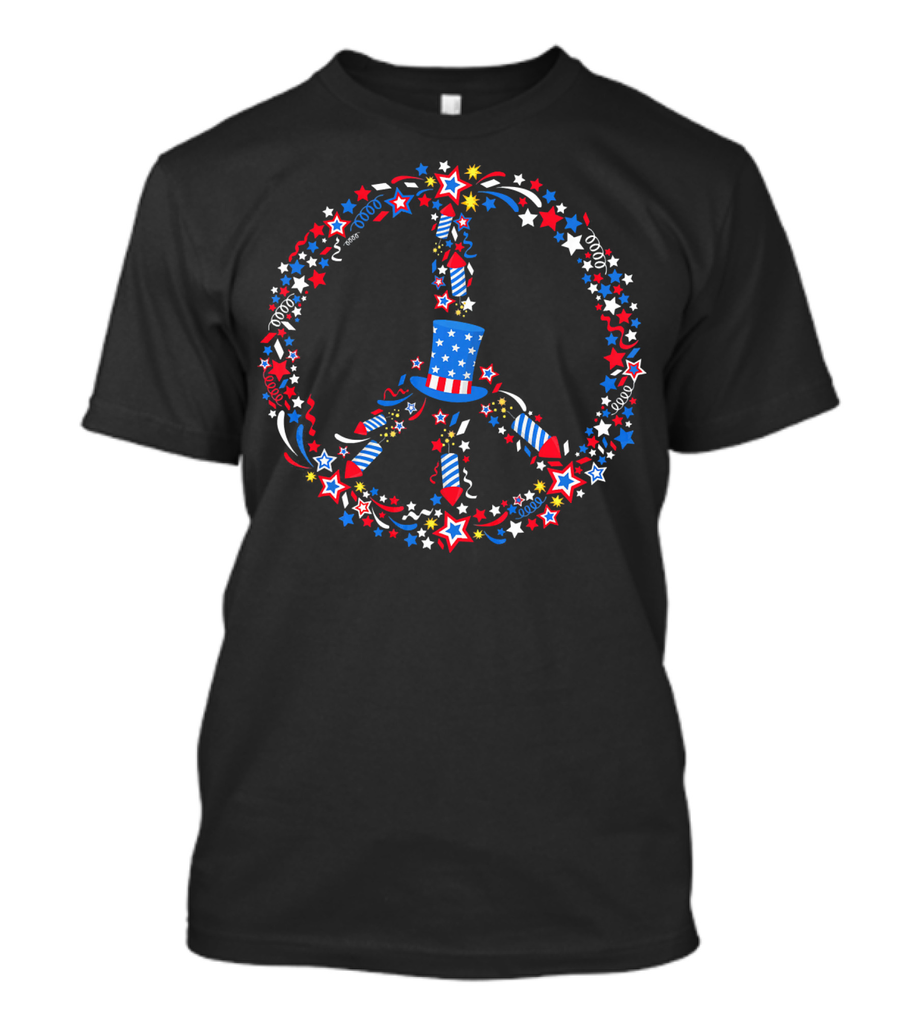 4th Of July Peace Sign Hat Fireworks Stars T-Shirt