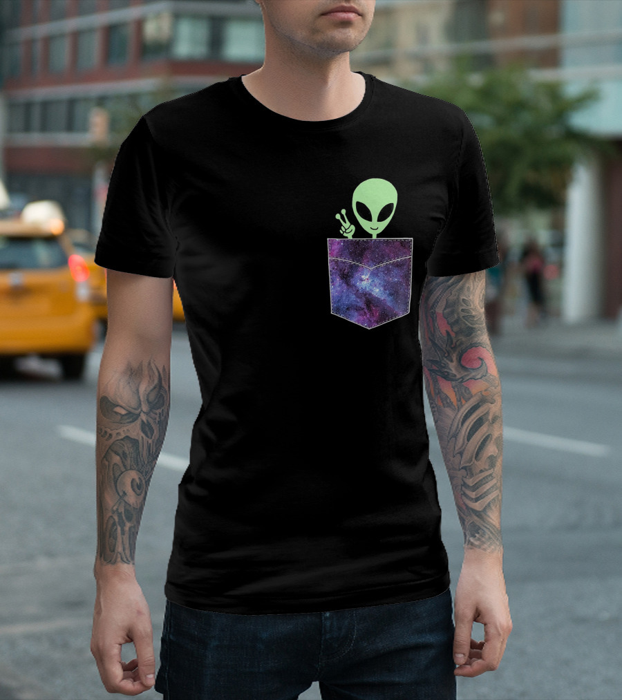 Alien Pocket UFO from Cosmic Galaxy Peace T-Shirt