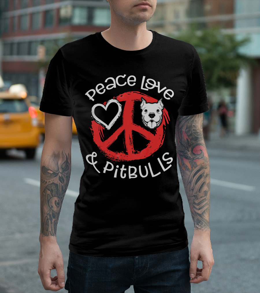 Peace Love And Pitbulls Heart Dog Lovers T-Shirt