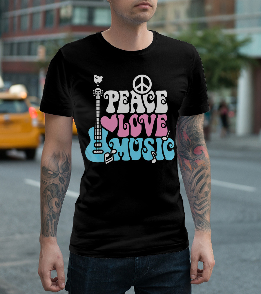Peace Love Music Pastels with Guitar and Peace T-Shirt