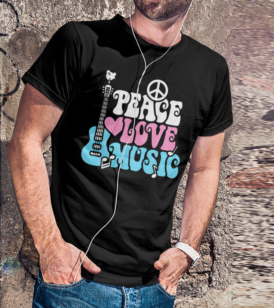 Peace Love Music Pastels With Guitar And Peace T-Shirt