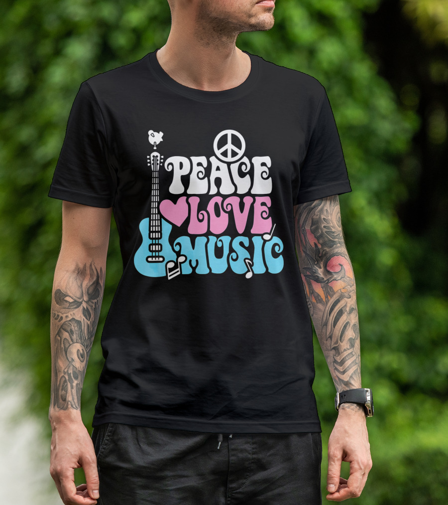 Peace Love Music Pastels With Guitar And Peace T-Shirt