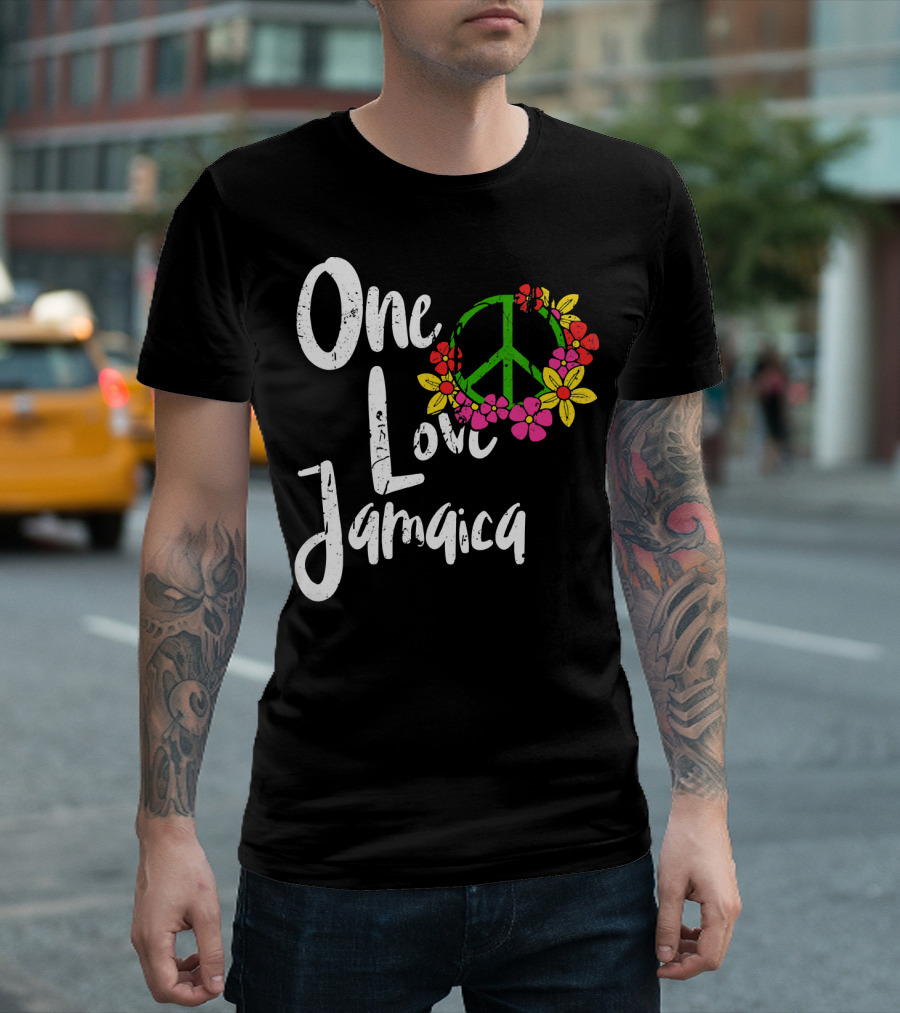 One Love Jamaica Peace Sign Flower Wreath T-Shirt