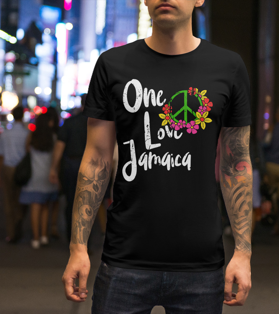 One Love Jamaica Peace Sign Flower Wreath T-Shirt
