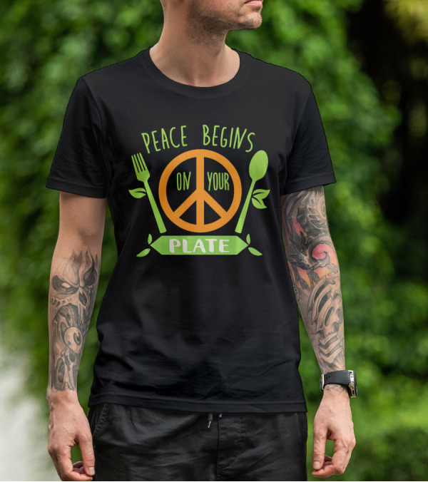 Peace Begins On Your Plate With Vegan Vegetar Symbols T-Shirt