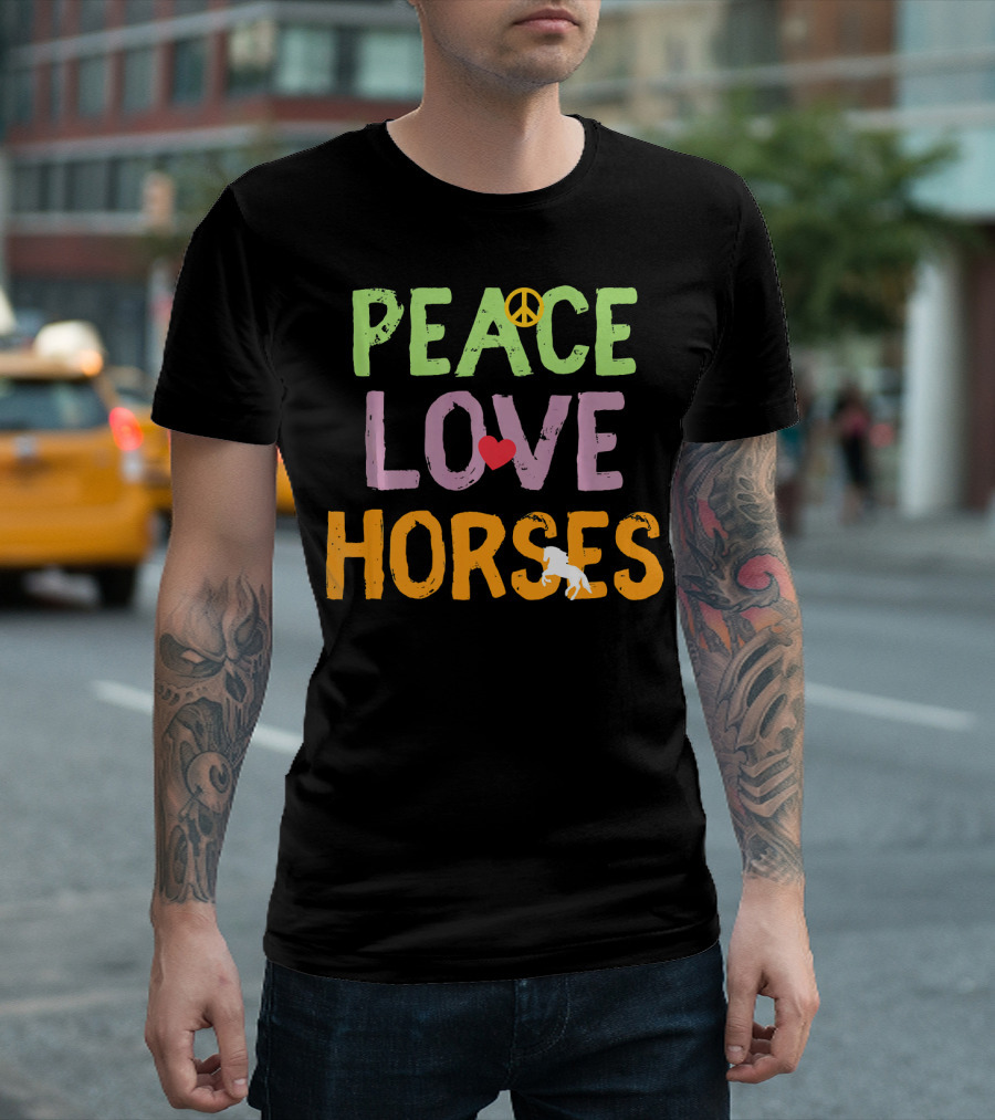 Peace Love Horses Equestrian Horse Iconic Symbols T-Shirt