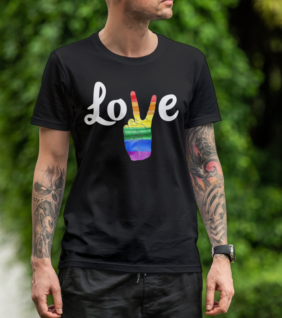 LOVE Peace Sign Rainbow Gay Pride T-Shirt