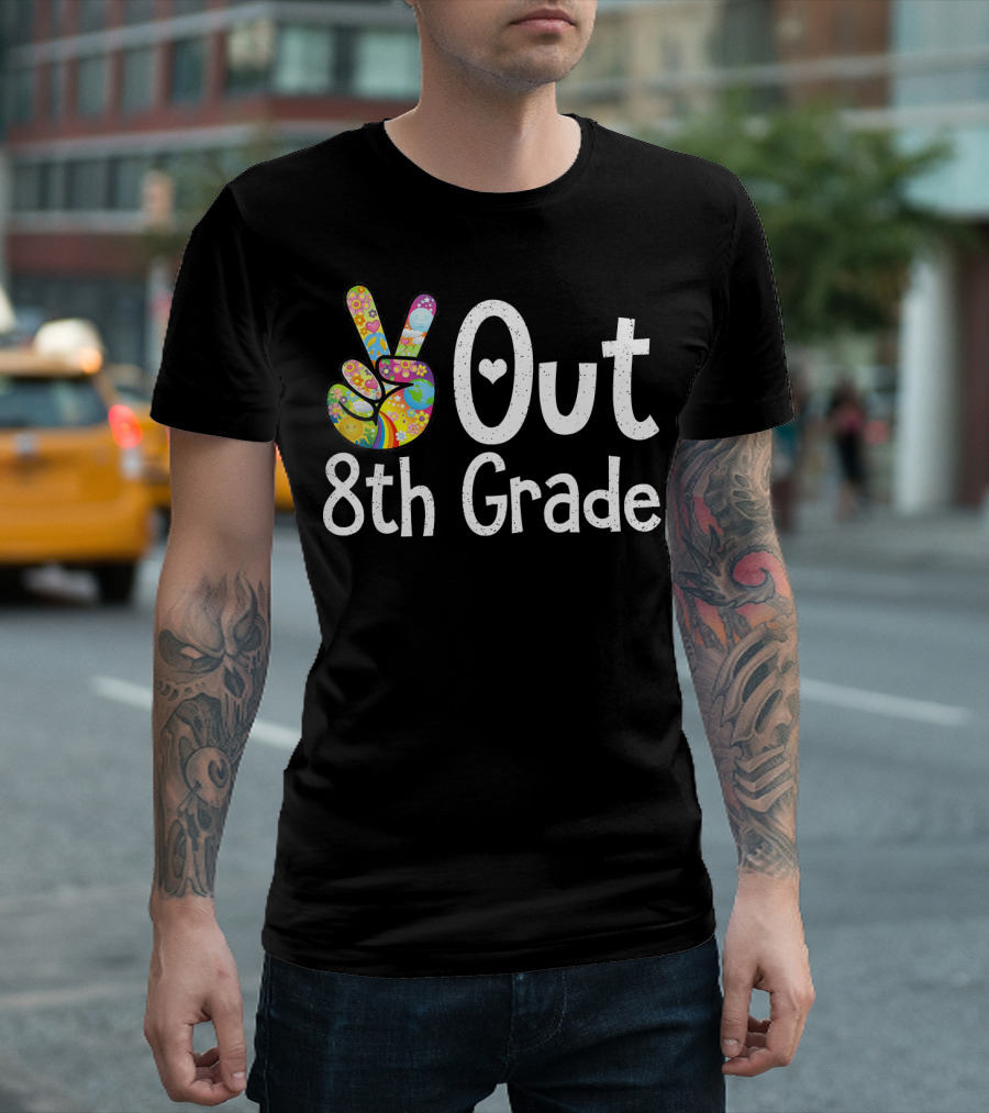 Peace Out 8th Grade Graduation Colorful Hand T-Shirt