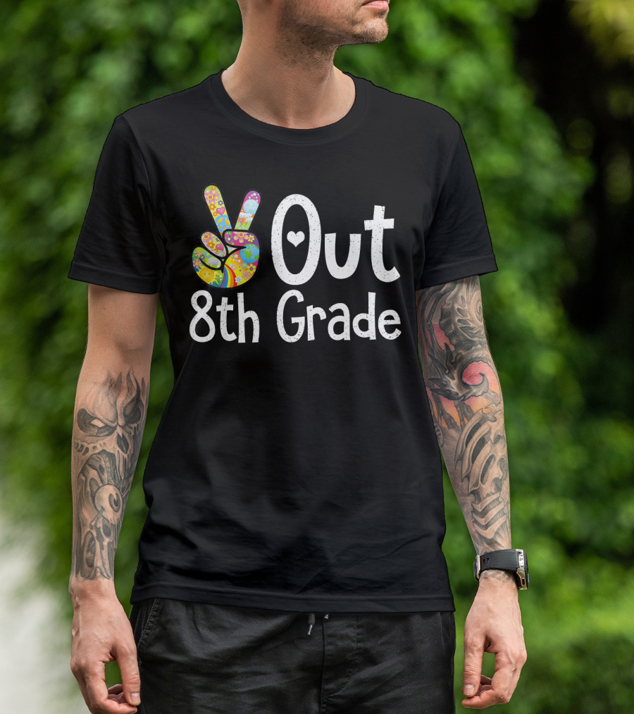 Peace Out 8th Grade Graduation Colorful Hand T-Shirt
