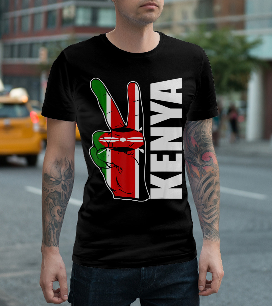 Kenyan Pride Peace Sign in Kenya Flag Colors with Kenya Text T-Shirt