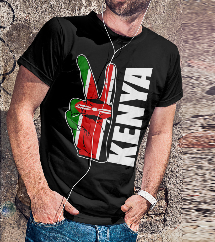Kenyan Pride Peace Sign In Kenya Flag Colors With Kenya Text T-Shirt