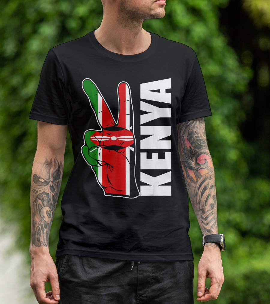 Kenyan Pride Peace Sign In Kenya Flag Colors With Kenya Text T-Shirt