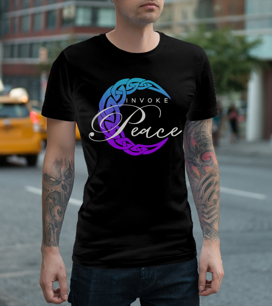 Invoke Peace Celtic Wiccan Crescent Moon T-Shirt