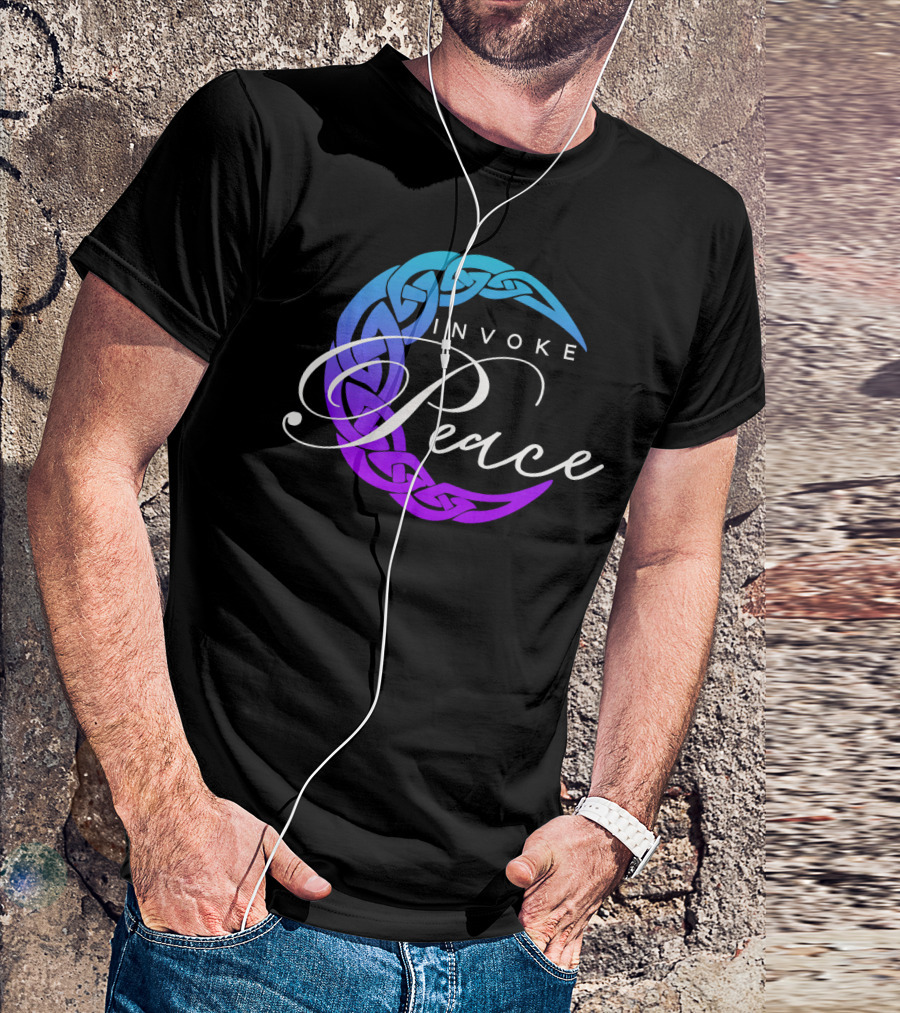 Invoke Peace Celtic Wiccan Crescent Moon T-Shirt