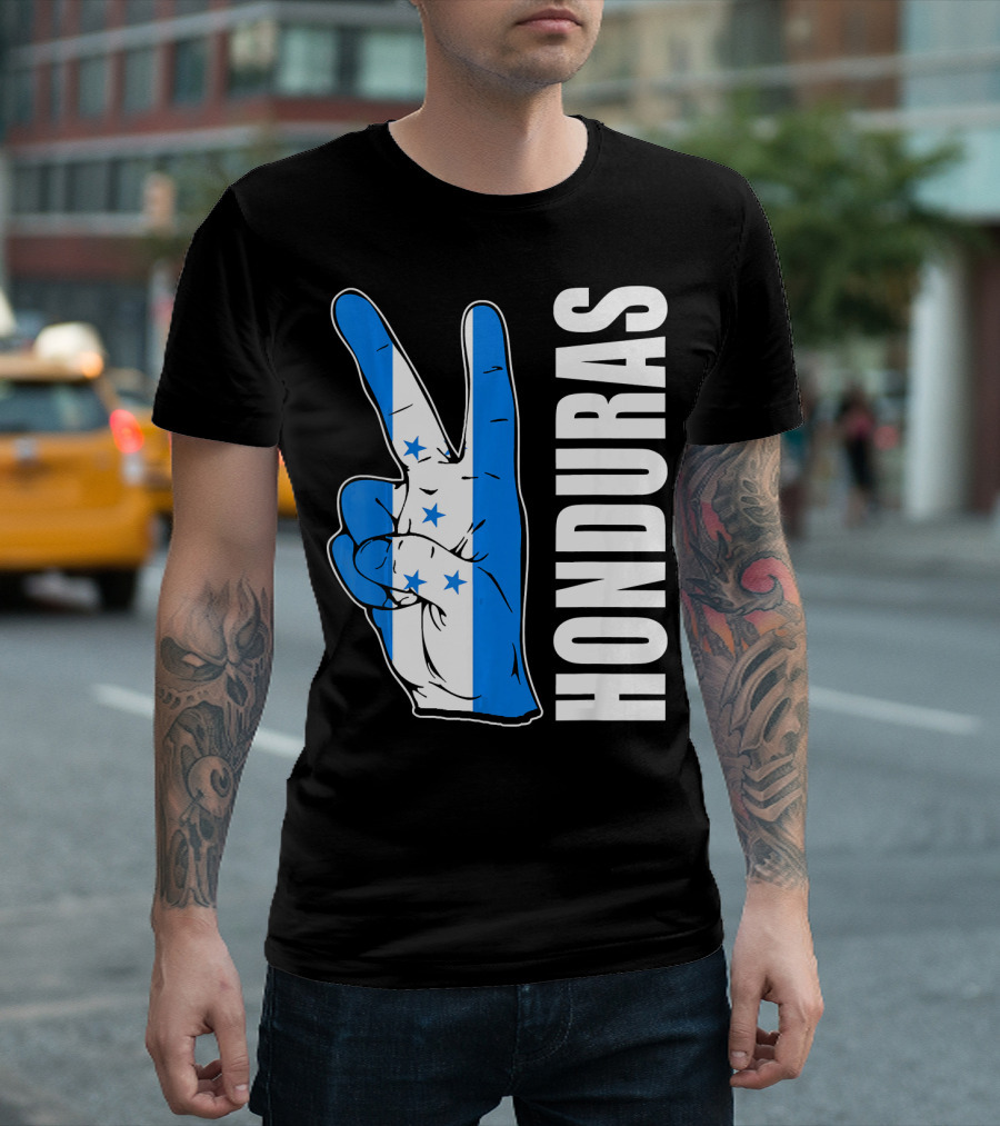Peace In Honduras Love Hondura Honduran Flag V Sign T-Shirt
