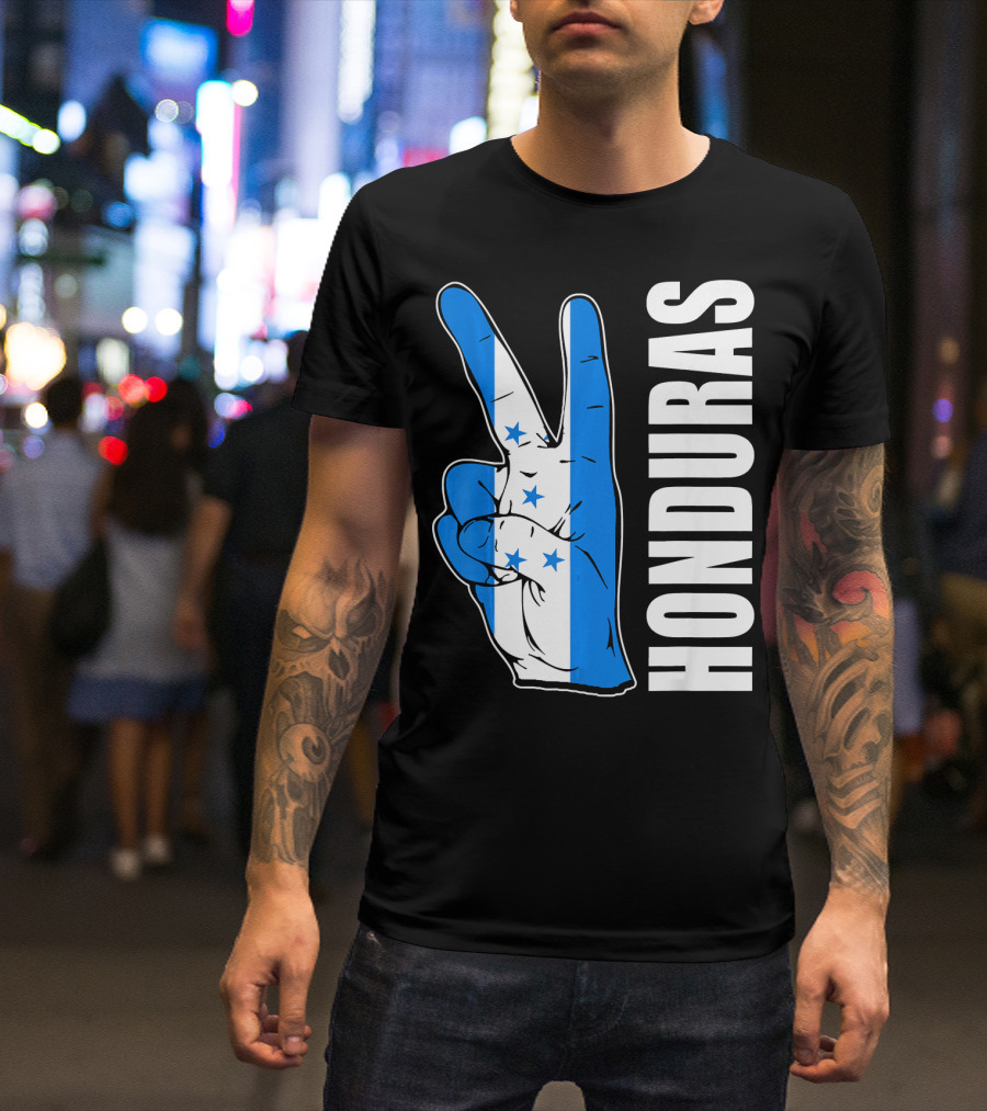 Peace In Honduras Love Hondura Honduran Flag V Sign T-Shirt