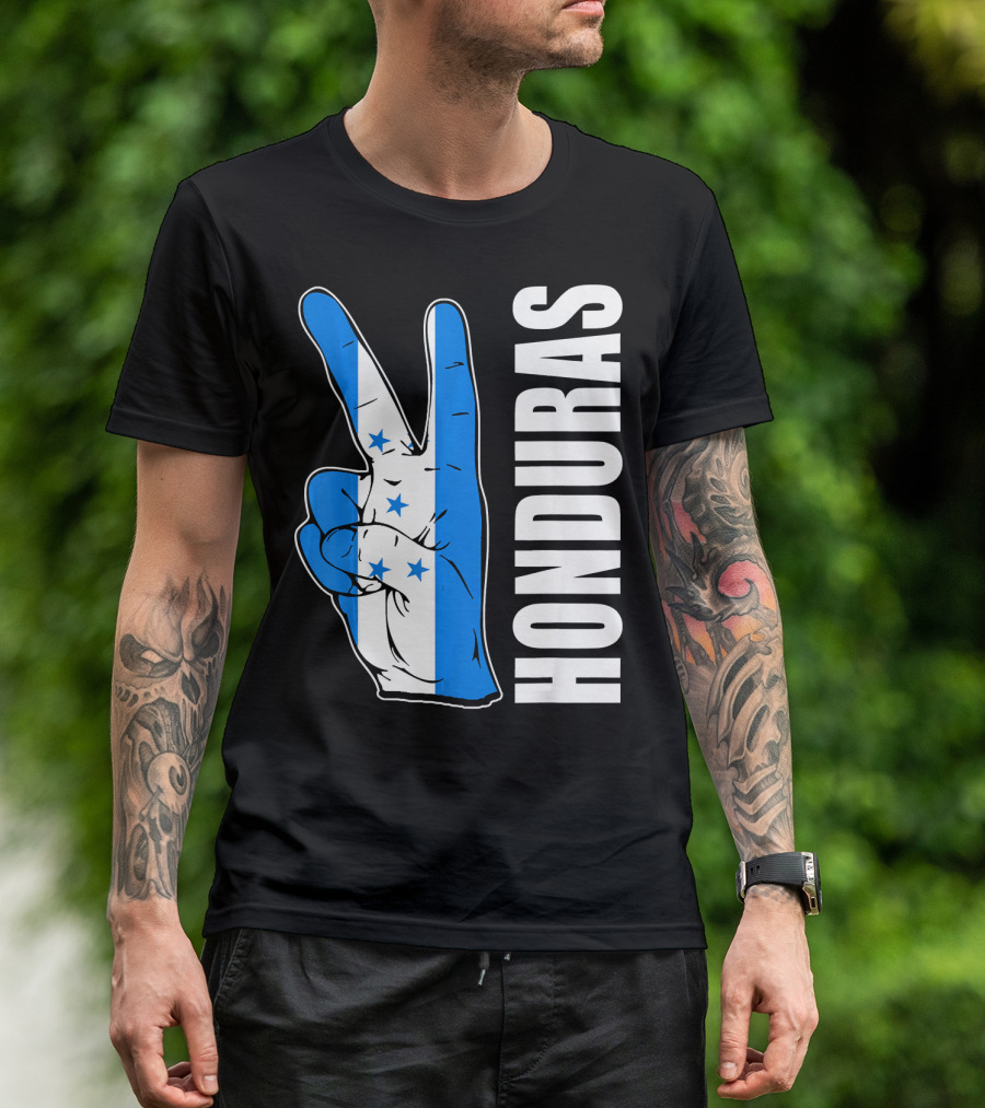 Peace In Honduras Love Hondura Honduran Flag V Sign T-Shirt