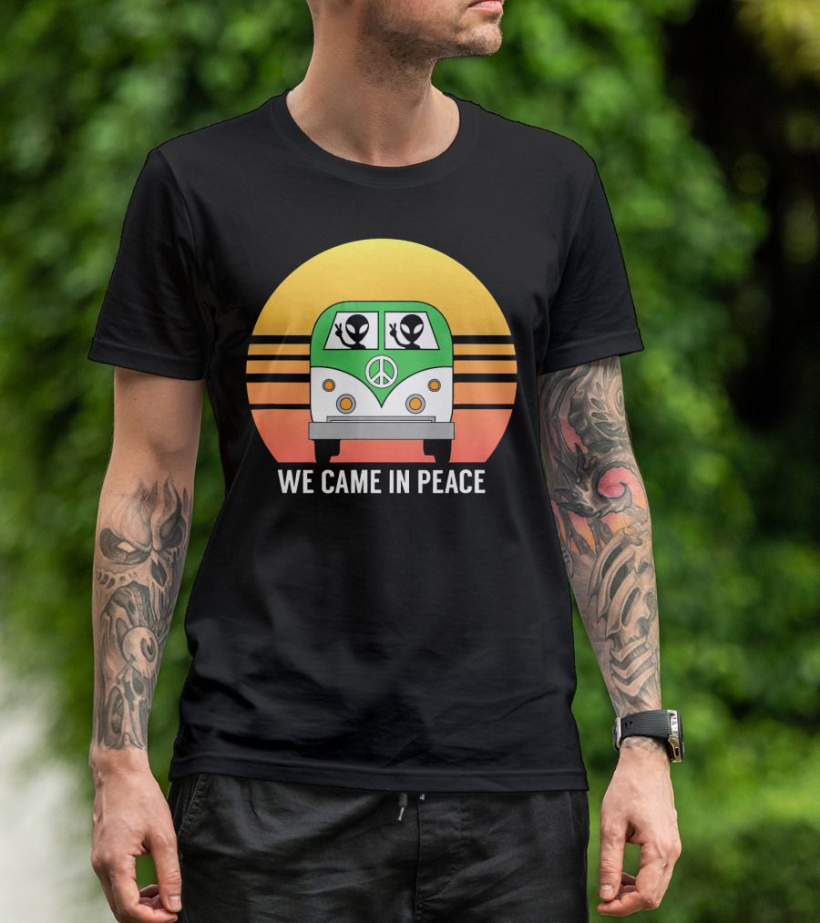 We Came In Peace Hippie Bus Alien Retro Sunset T-Shirt
